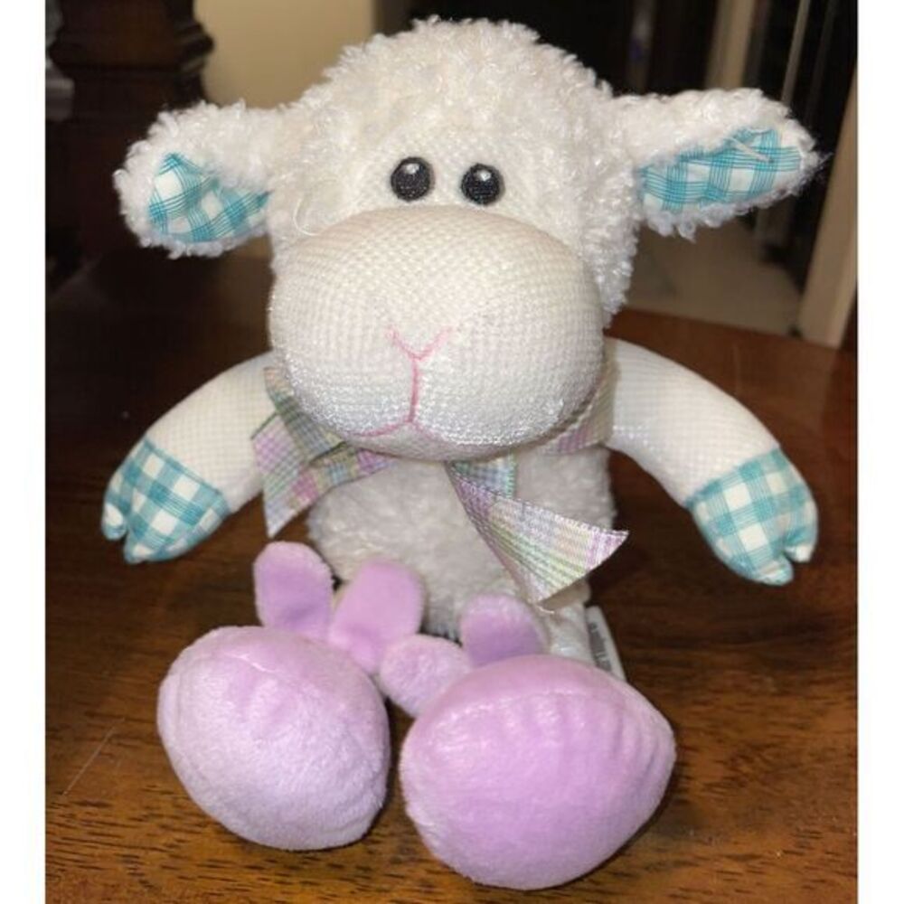 Pier 1 One Imports White Lamb Plush Purple Bunny Slippers‎ Stuffed Animal Sheep